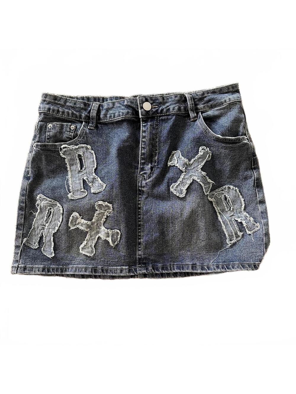 ROMWE Denim Mini Skirt w/Letters XL